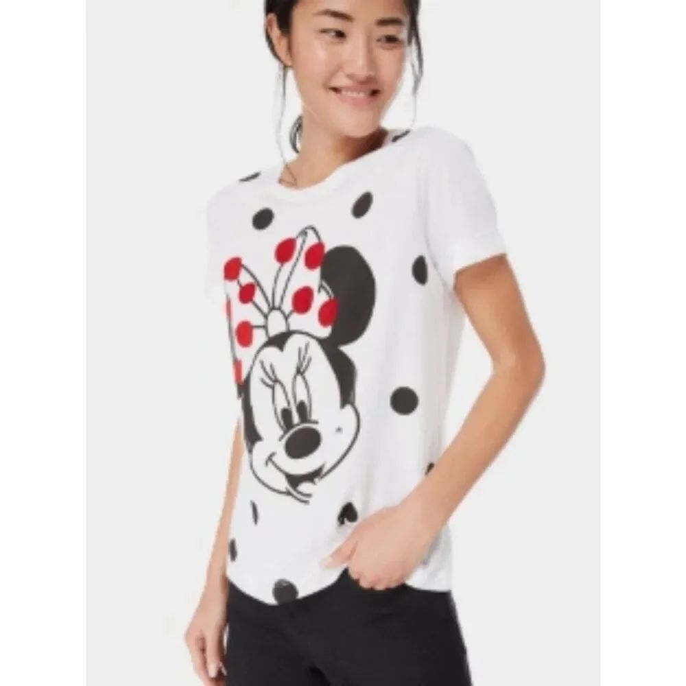 Like New! Kate Spade Disney White Minnie Mouse Polka Dot Tee Red Bow Accents L